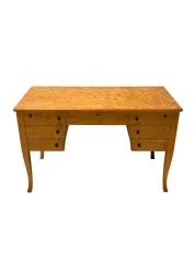 Art Deco Desk in Birdseye Maple, Swedish Design, 1940s, 7 Drawers